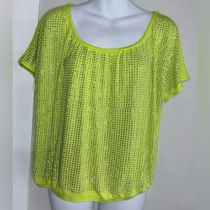 INC Key Lime Diamond Studded Front Short Sleeve Blouse XL